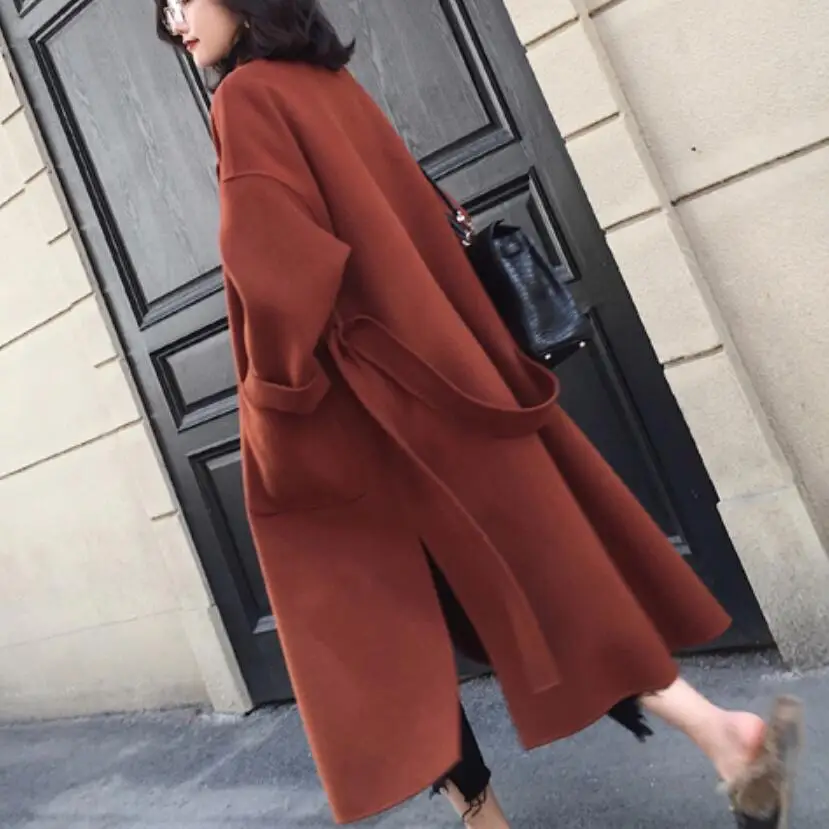 

plus size 2XL New 2020 Autumn Winter Wool blends Coat Women Fashion Loose Long Woolen Coat