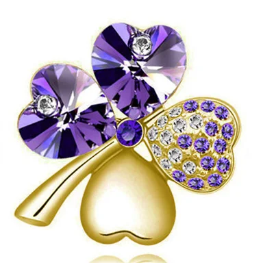 gold purple Женский подарок на день, завод,, австрийский кристалл, четыре листа клевера, брошь, Женские аксессуары, модные ювелирные изделия 9554 - Окраска металла: gold purple