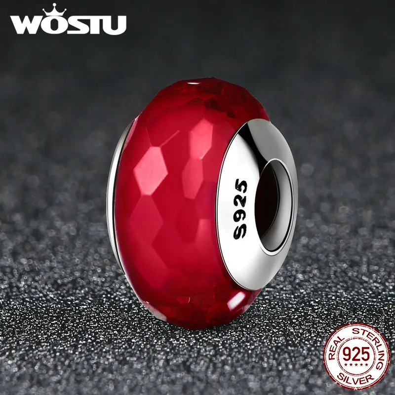 WOSTU, Новое поступление, настоящее 925 пробы, серебро, элегантные красные муранские стеклянные бусины, подходят к оригинальному WST браслету, сделай сам, ювелирное изделие CQZ036