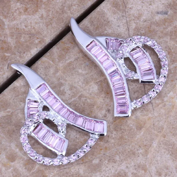 Модные серьги гвоздики с буквенным принтом D розовый фианит посеребренные N1506|silver