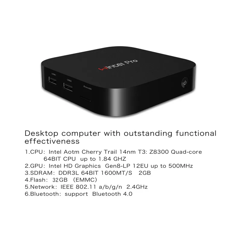 Мини ПК Wintel w8 Pro ТВ приставка на Windows 10 четырехъядерный процессор Intel Aotm Z8350 2 Гб ОЗУ