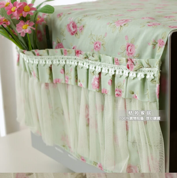 Florid Microwave Oven Cover Cloth Rustic Dust Lace Pocket Design Cotton Two Color Options Free Shipping |