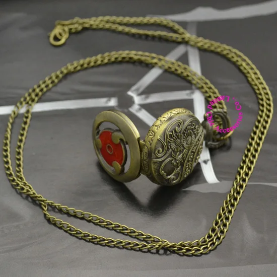 

wholesale fashion brass bronze color vintage retro woman lady girl ladies child Naruto red eye pocket watch necklace hour clock