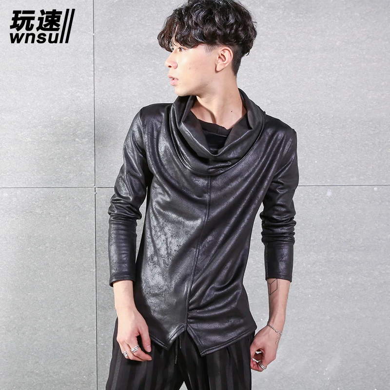 

New 2017 Men's clothing new Fashion Autumn and winter long sleeved thickened t-shirt Stage Singer costumes