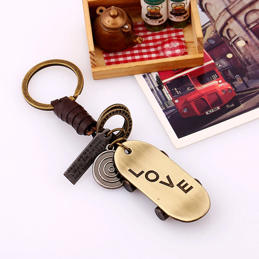 Винтажный Брелок Love для скутера брелок из сплава и натуральной кожи автомобиля