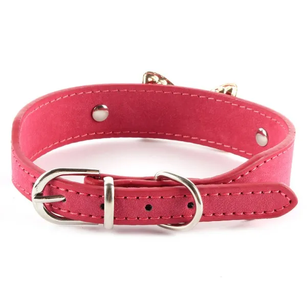 

Lovely Pet Dog Leather Collar Puppy Bling Crystal Gold Bowknot Buckle Choker