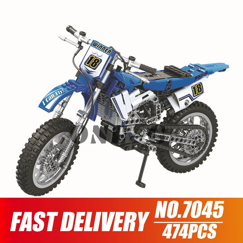 Строительные блоки синий Technic мотоцикл мото город 7045 474 шт Совместимость с legoinglys
