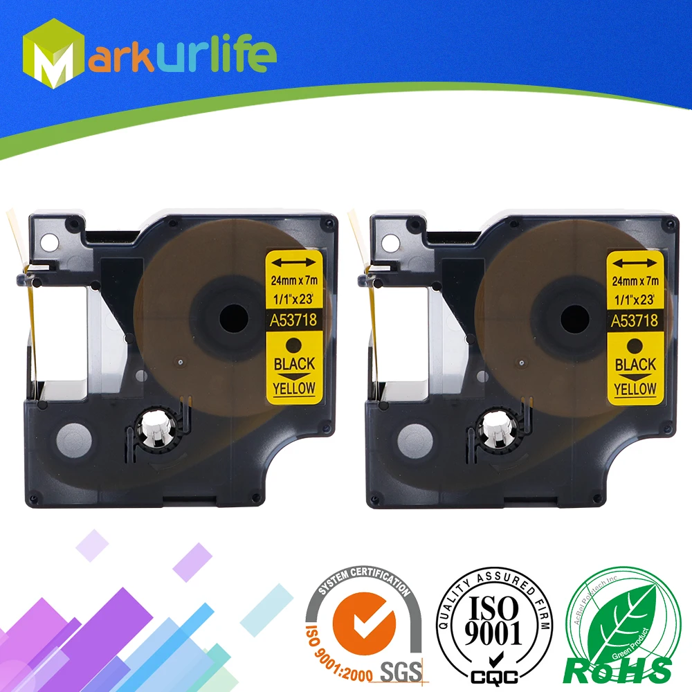 

2 PCS/Lot Label Maker for DYMO Self-Adhesive D1 Tape 53718 (S0720980) Excellent Work for DYMO printer (24mm*7m) Black on Yello