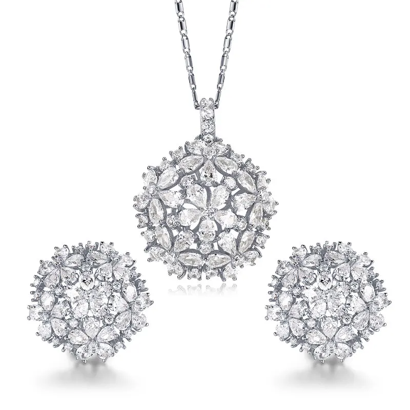 White Gold UMODE, цветочный дизайн, Груша и Круглый CZ Кристалл, Свадебные Ювелирные наборы для женщин, белое золото, цвет Bijoux Femme, подарки US0038B - Окраска металла: White Gold