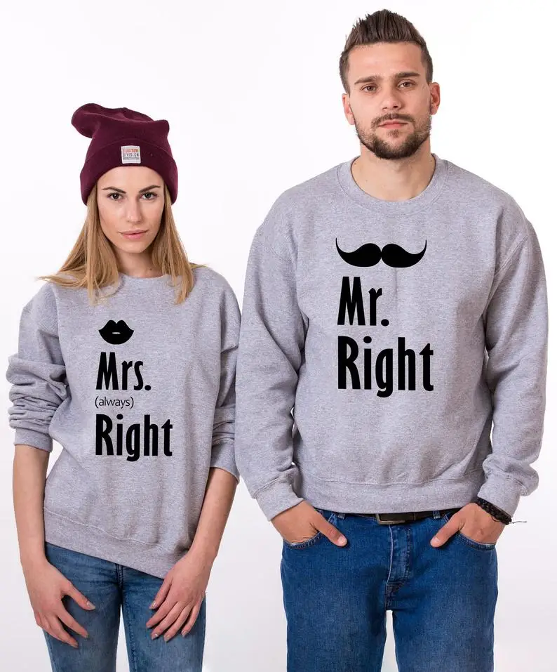 Свитшот Skuggnas с надписью Mr Right Mrs Always модный джемпер унисекс в Подарок на годовщину