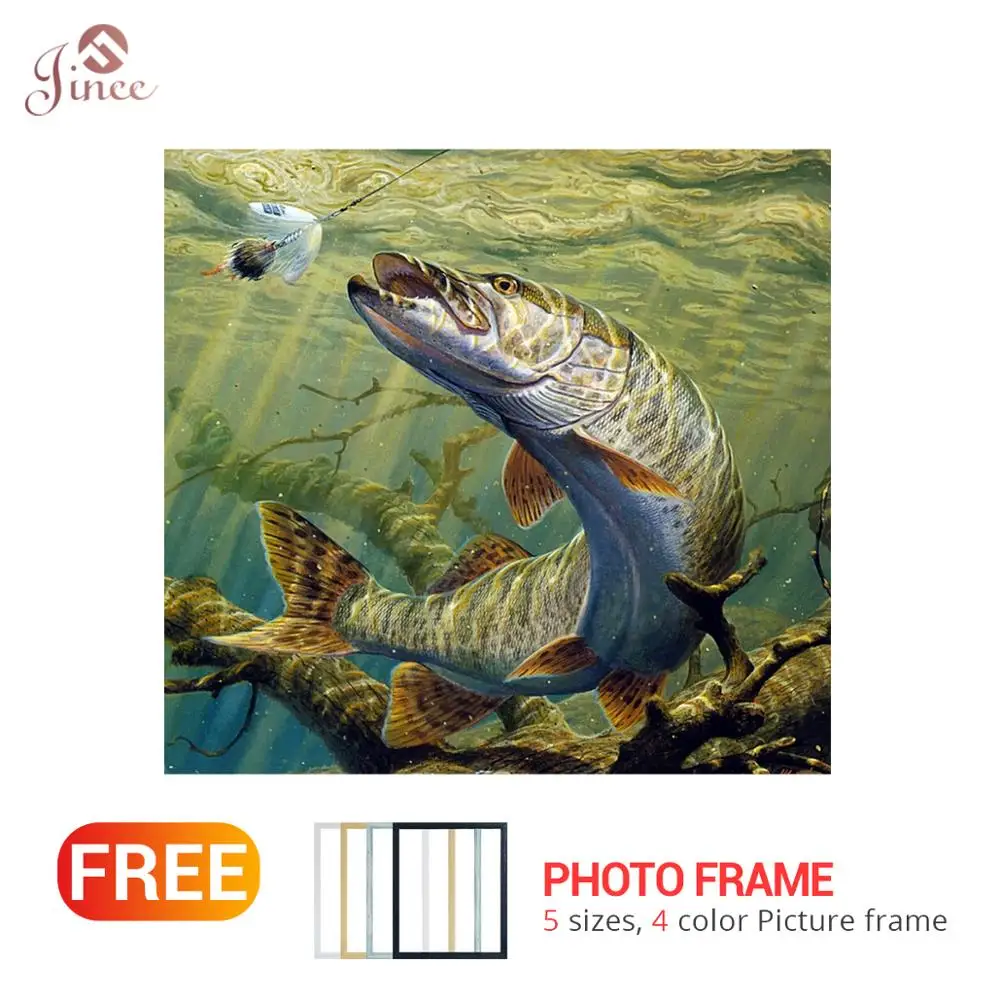 

5D DIY Diamond Painting Animal Big Fish Full Square Round Diamond Embroidery Cross Stitch Diamond Wall Painting with frame