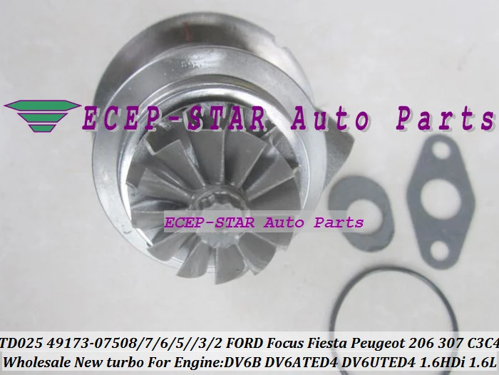 Бесплатная доставка Картридж Turbo CHRA TD025 49173-07505 49173-07503 для FORD Focus Fiesta CMAX 207 307 Citroen C3 4