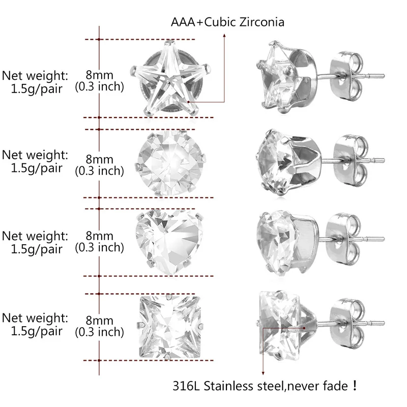 U7 Серьги Гвоздики С Камнями Женские Из Нержавеющей Стали/ Позолоченный Цирконами