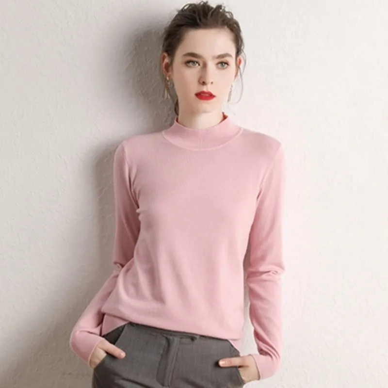 BARESKIY2019 cashmere sweater women's pullover spring new long-sleeved slim bottoming wild half-neck solid color | Женская одежда