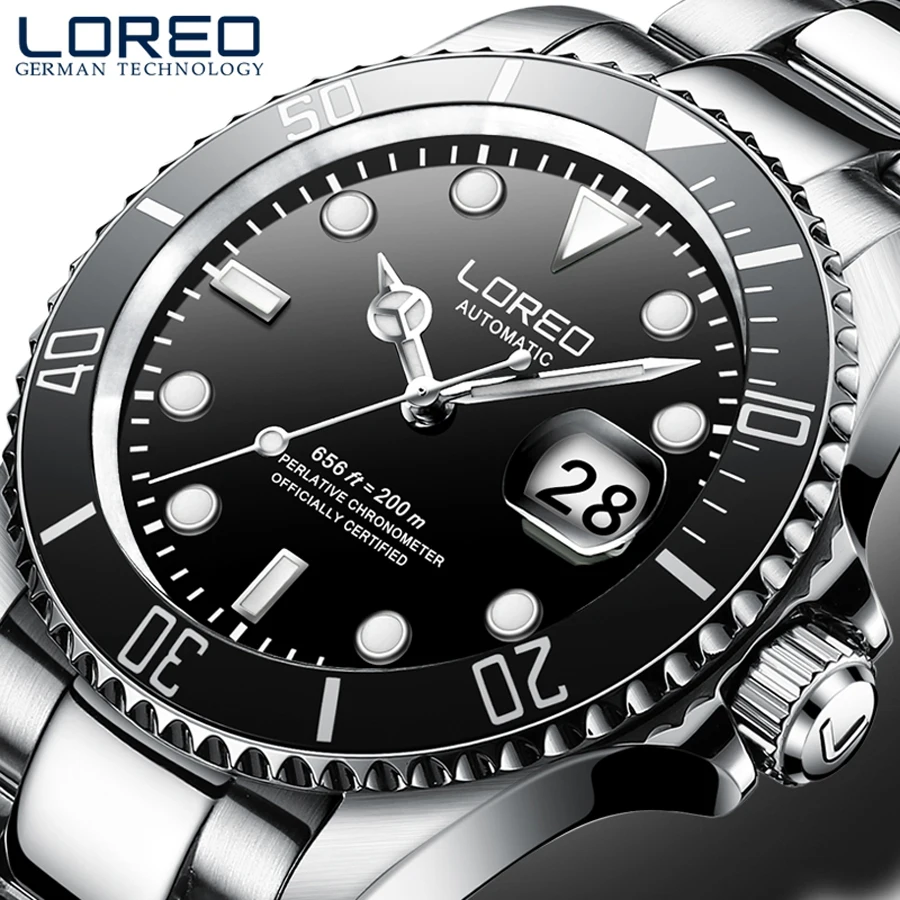 

LOREO 200m Diving Mens Watches Top Brand Luxury Fashion Automatic Mechanical Watch Men Seagull Movement Wristwatches Male Clock