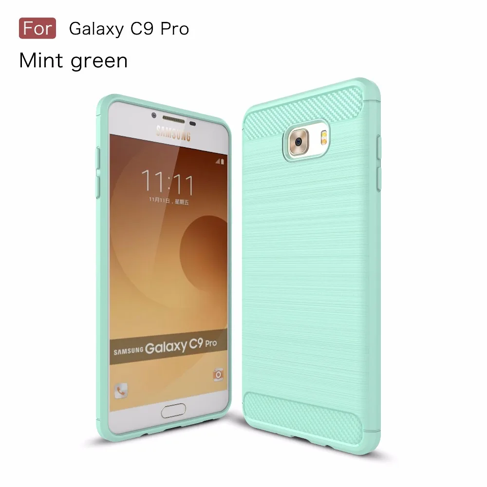Для Samsung C9 Pro Случае Углеродного Волокна ТПУ Матовый Корпус Телефона Обратно