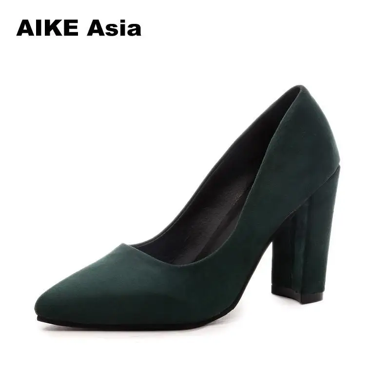 Green 9.5cm Г., женские туфли-лодочки женская обувь на толстом каблуке с ремешком на щиколотке модельные туфли-лодочки с квадратным носком на среднем каблуке удобная женская обувь, сандалии - Цвет: Green 9.5cm