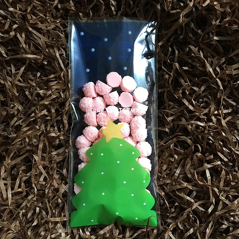 100 шт пищевые упаковочные мешки для печенья синяя Рождественская елка печать