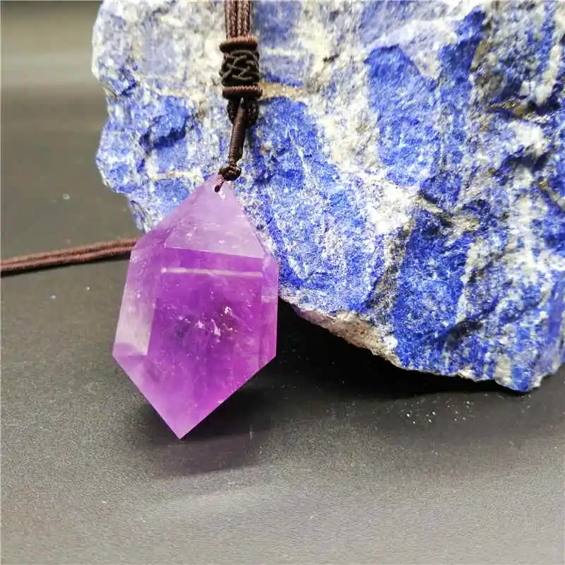 

Ожерелье из натурального аметистового камня, ожерелье с двойной заостренной колонной энергией, кулон в форме колонны аметистовый камень дл...