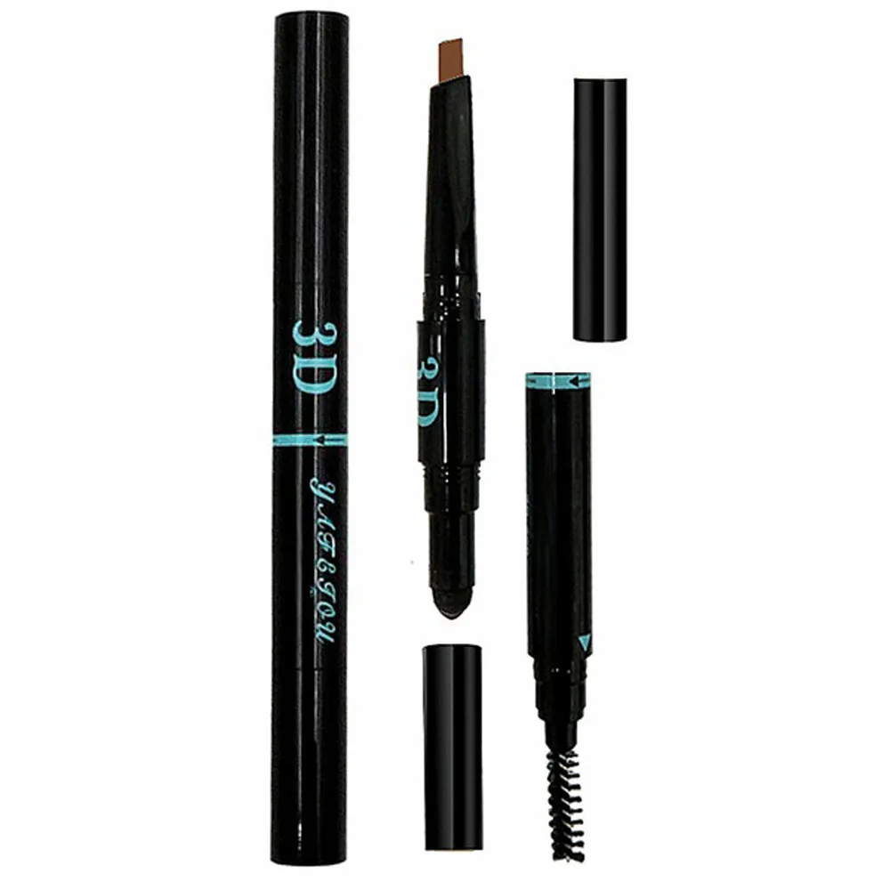 Набор для бровей 3 в 1 женщин Водостойкий карандаш + пудра кисть пигмент черный