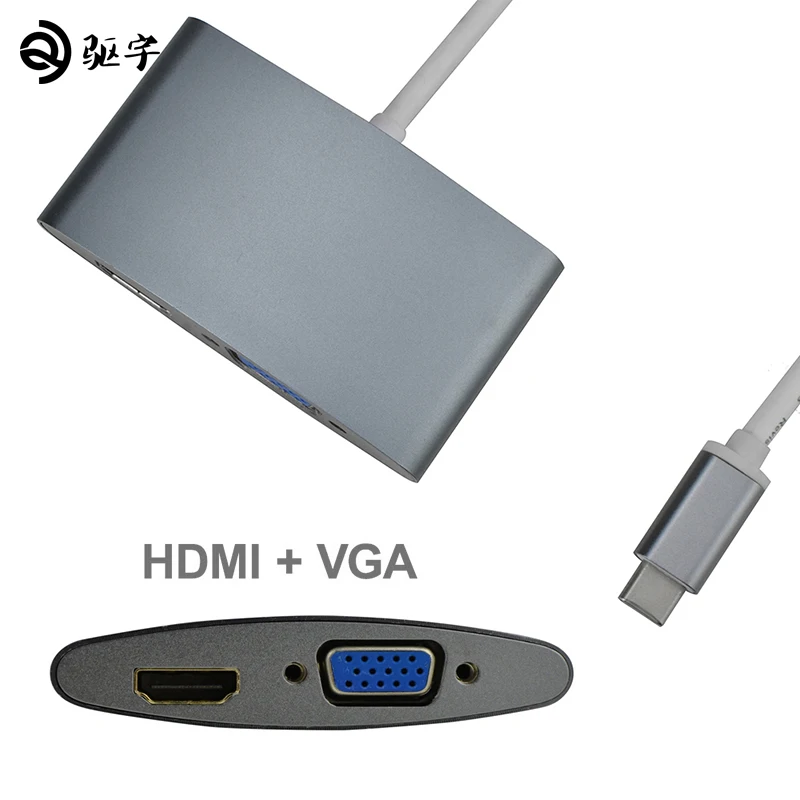 USB-C концентратора Тип C до 4 К HDMI VGA 1080 P адаптер для Macbook/Chromebook | Компьютеры и офис
