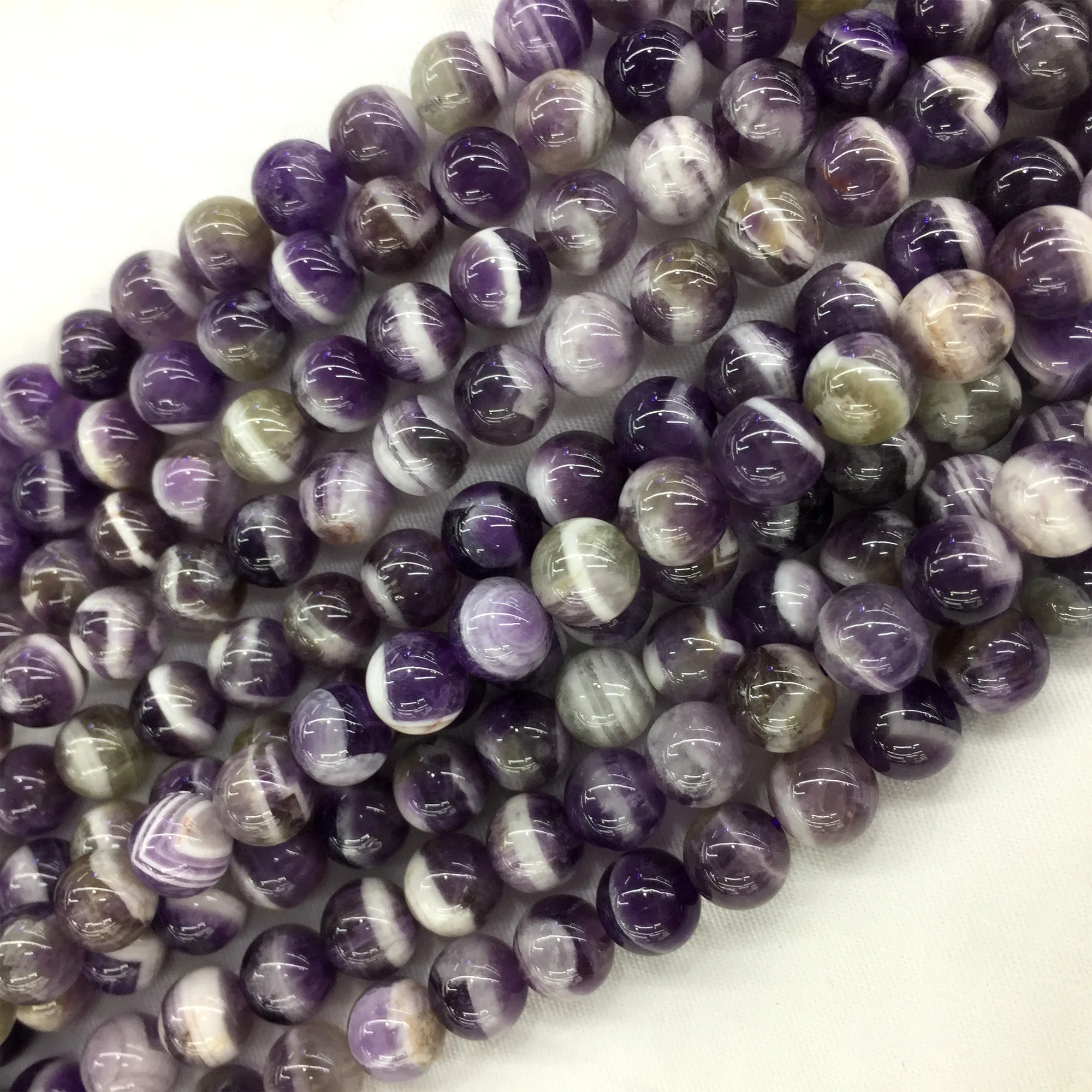 Natural Genuine Purple White Dog tooth Amethyst Smooth Round Loose Jewelry Necklaces Bracelets Gemstone Beads 6-12mm 15&quot 06082 |