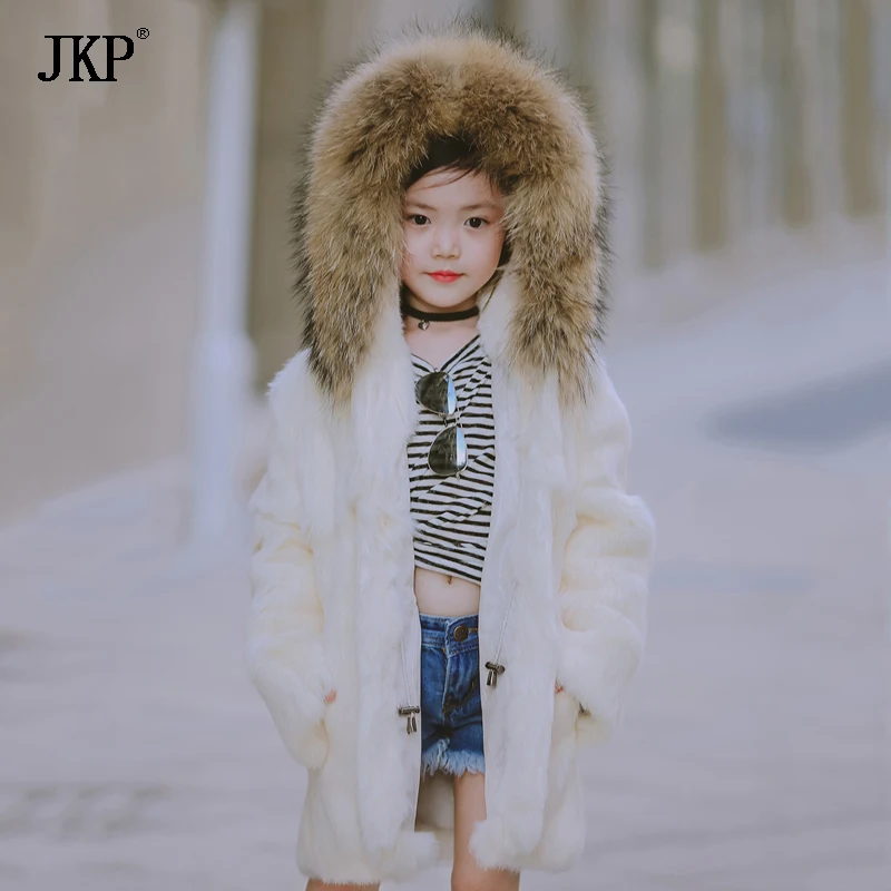 JKP 2018 Детская осенняя одежда из натурального кроличьего меха модное пальто для