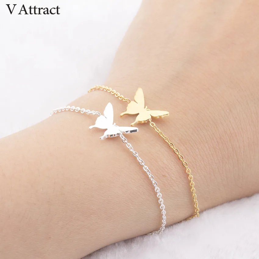 

V Attract 10pcs Friendship Jewelry Delicacy Butterfly Bracelet For Women Stainless Steel Animal Pulseira Feminina