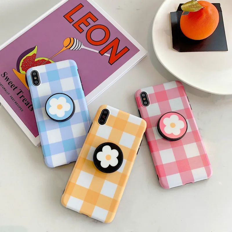 POBLU Cute Flower Floral Case For iphone XR XS Max Fashion Lattice Kickstand TPU Soft Back Phone Cover 6s 7 8 Plus |