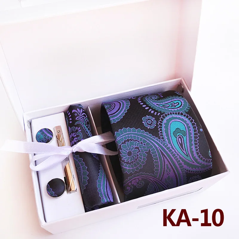 

100% Silk Men Neckties Set Hanky Tie Clip Cufflinks Tie Gift Box 6pcs/set Paisley Jacquard Woven Tie for Men Wedding Gift