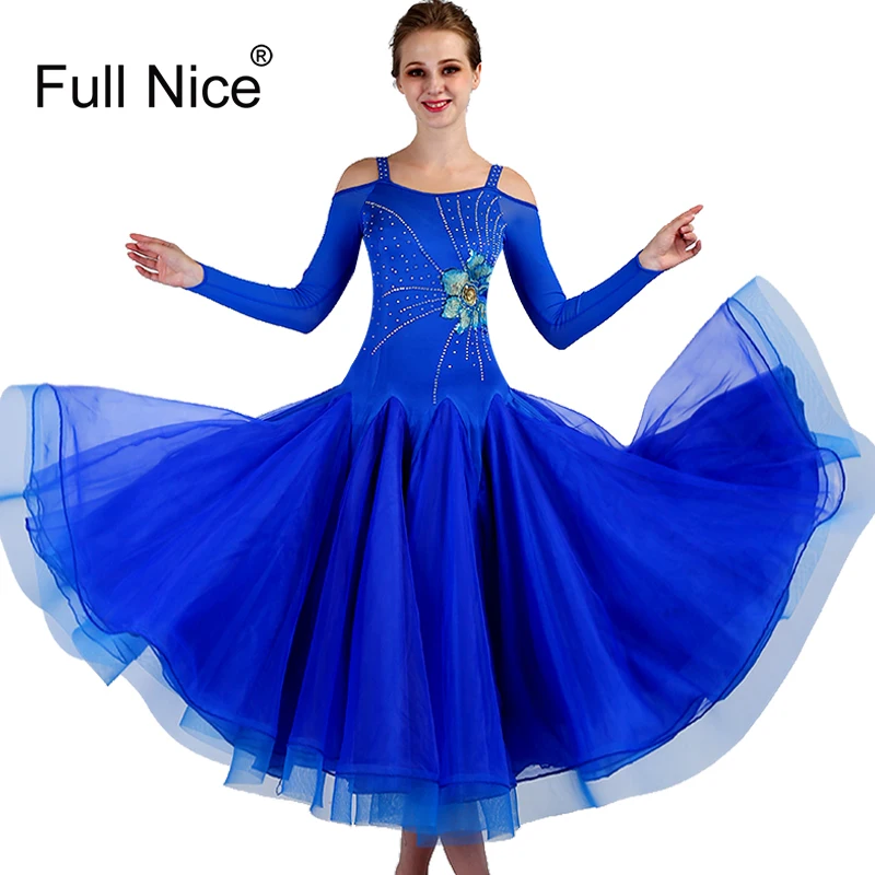 Royal blue women modern dance competition costumes High quality new ballroom dress Rhinestone tango waltz dancing | Тематическая