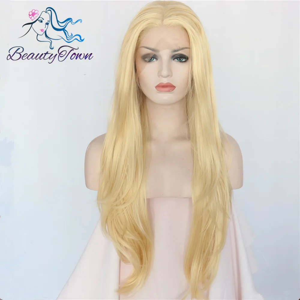 BeautyTown Золотой светлый жароустойчивый искусственный парик кружевная часть косплей маскарад синтетические кружева спереди вечерние парики для женщин на каждый день