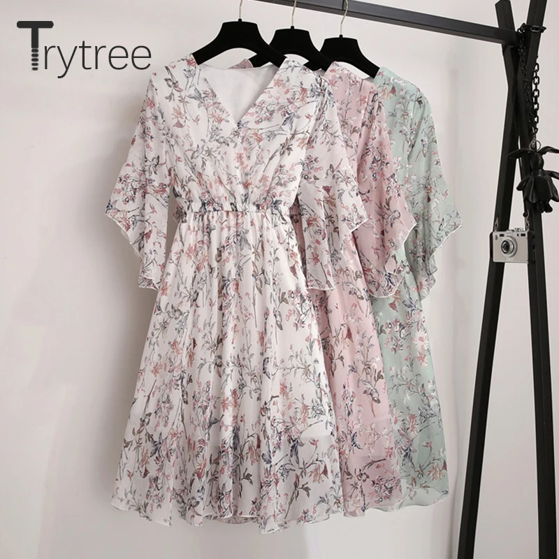 Женское Повседневное платье Trytree ТРАПЕЦИЕВИДНОЕ ПЛАТЬЕ до колена с v образным