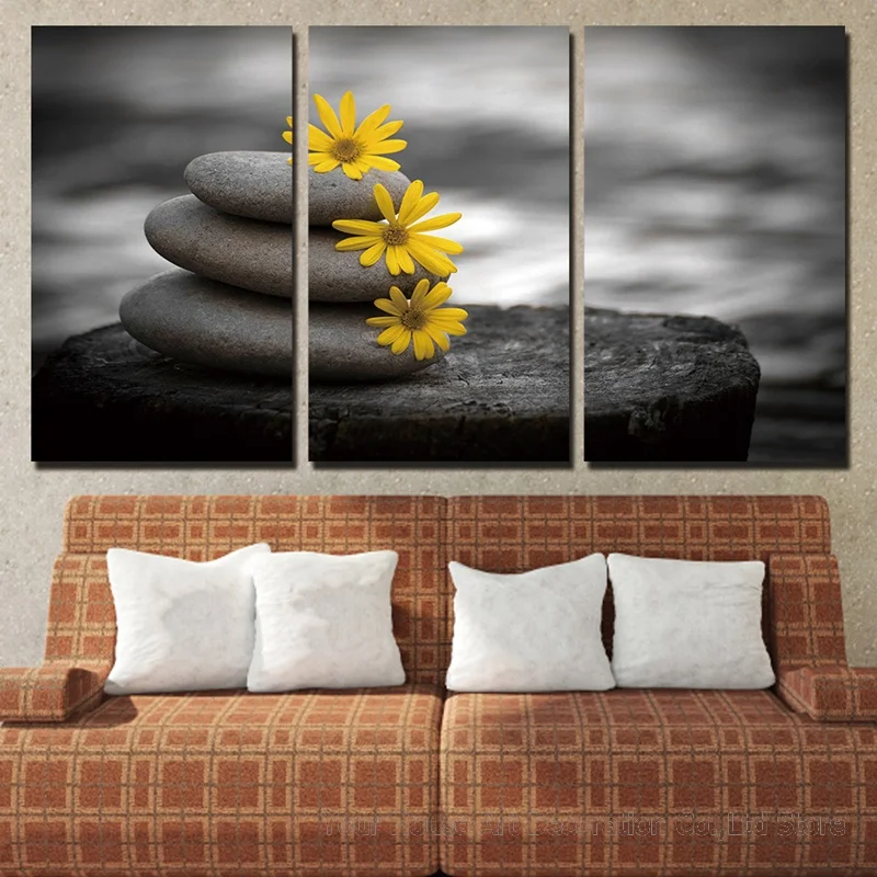 3 шт. камни желтый Париж маргаритки цветы холст картины постер для гостиной