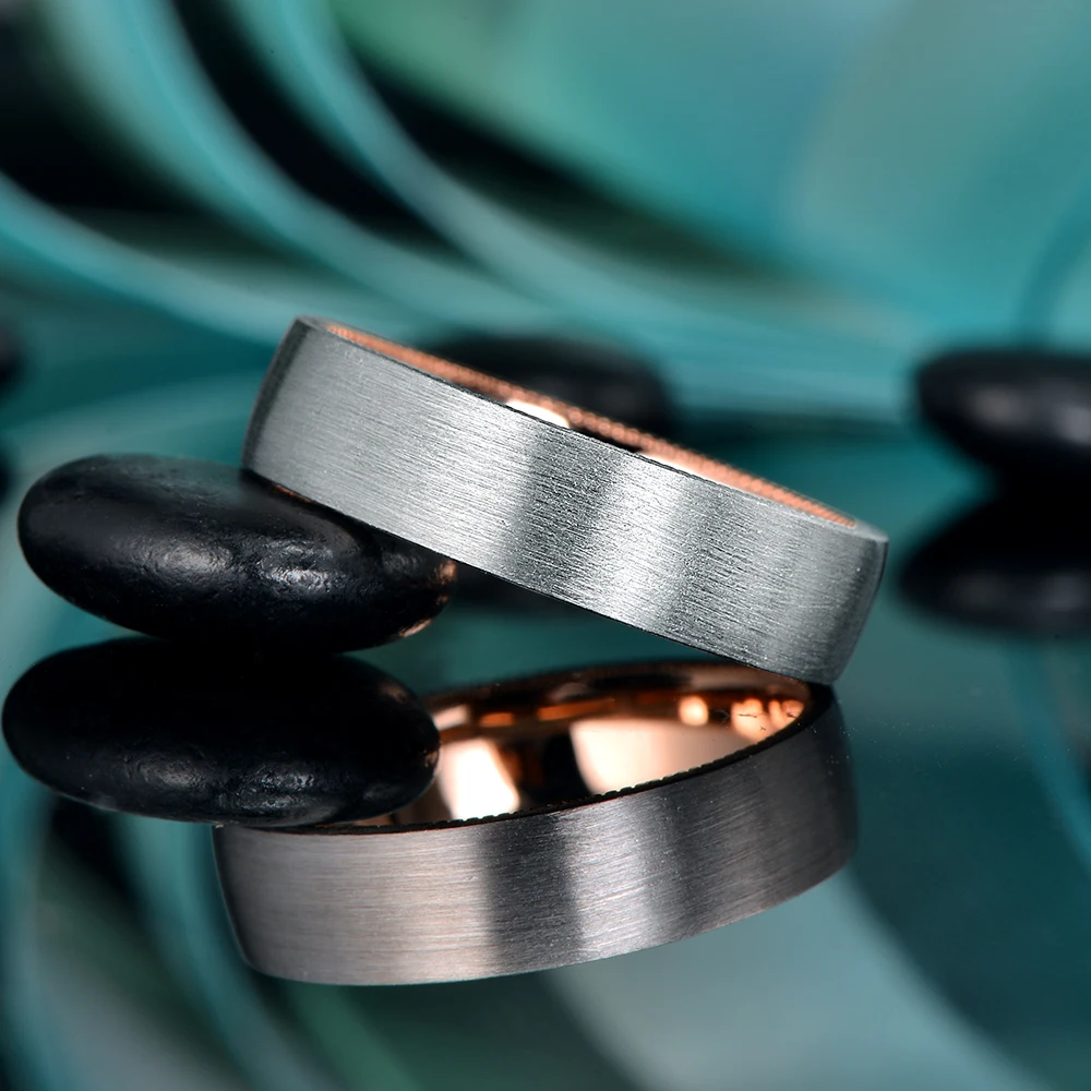 CaiMao Solid 14k розовое и белое золото сатин готовой Milgrain Свадебный ремешок для мужчин
