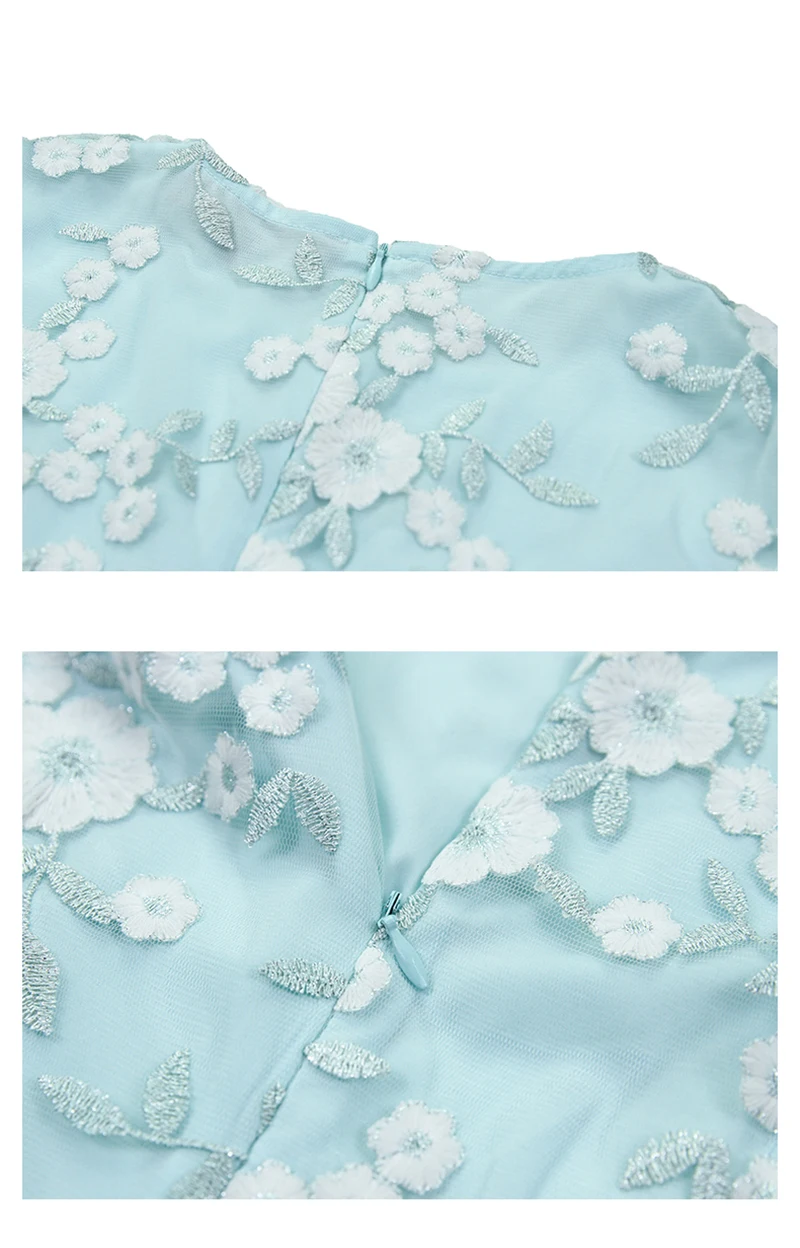 

MIUXIMAO High Quality 2019 Summer Dress Newest Europe Fashion Blue Floral Embroidery Knee-Length Casual Dress Women
