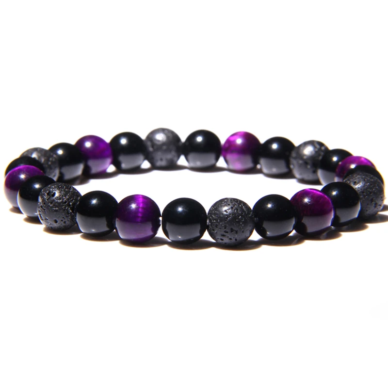 Браслет из натурального фиолетового камня с тигром и камнями модный браслет