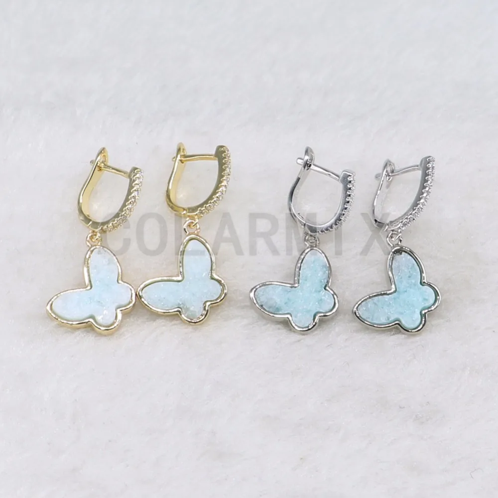 High quality Geode Crustal stone butterfly earrings fashion druzy tiny cute earrings3700 | Украшения и аксессуары
