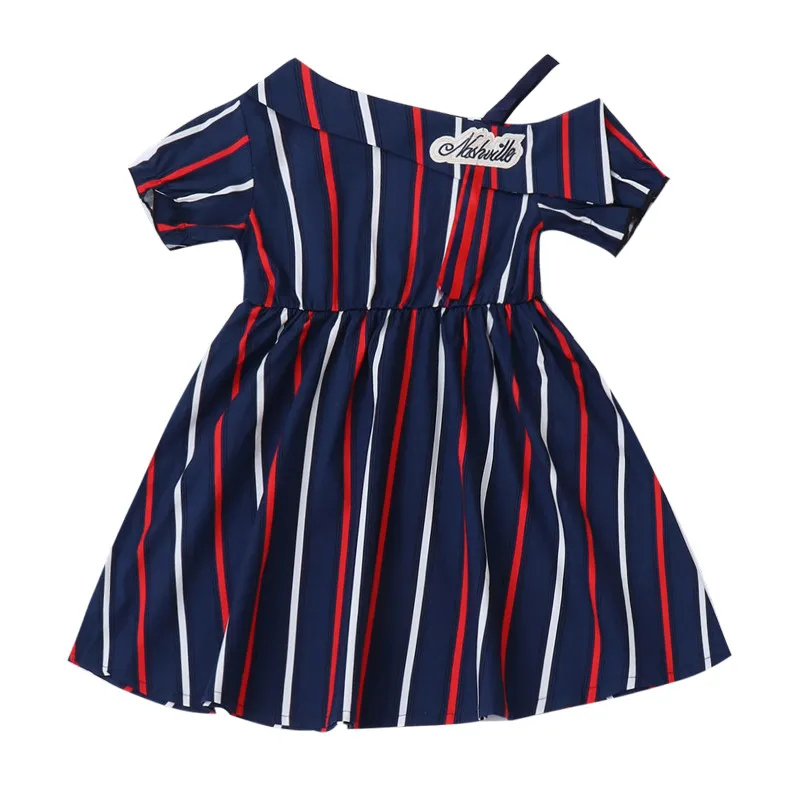 Летнее платье на одно плечо для девочек детское в полоску вечерние нарядная