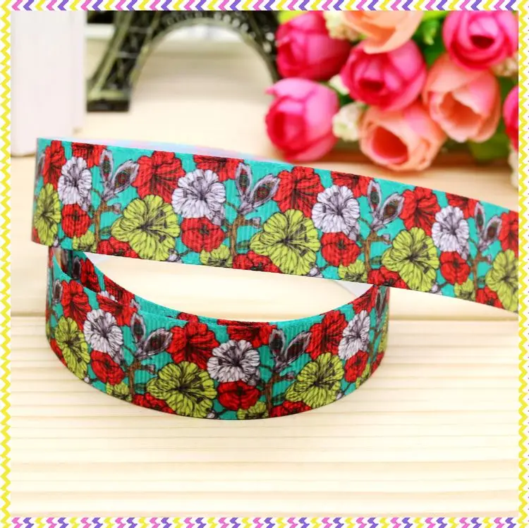 

7/8'' Free shipping flowers printed grosgrain ribbon hair bow headwear party decoration wholesale OEM 22mm H4423
