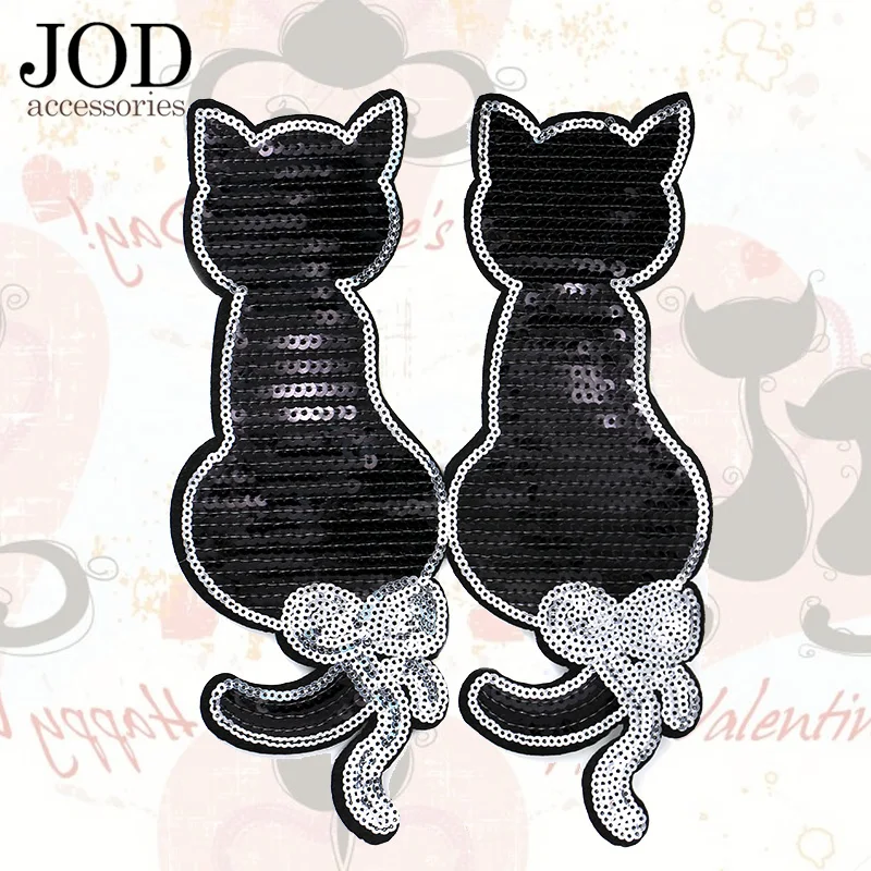 JOD POP блестящая ткань черный большой кот утюжок на одежде наклейки для шитья перо