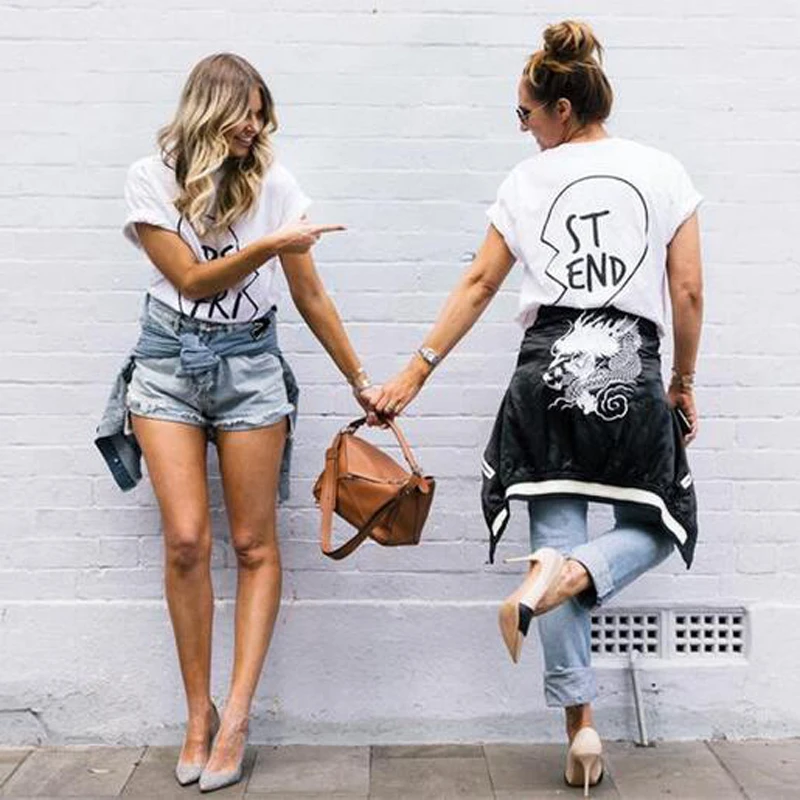 Футболка CWLSP женская с надписью Best Friends Повседневный хлопковый топ сердечком