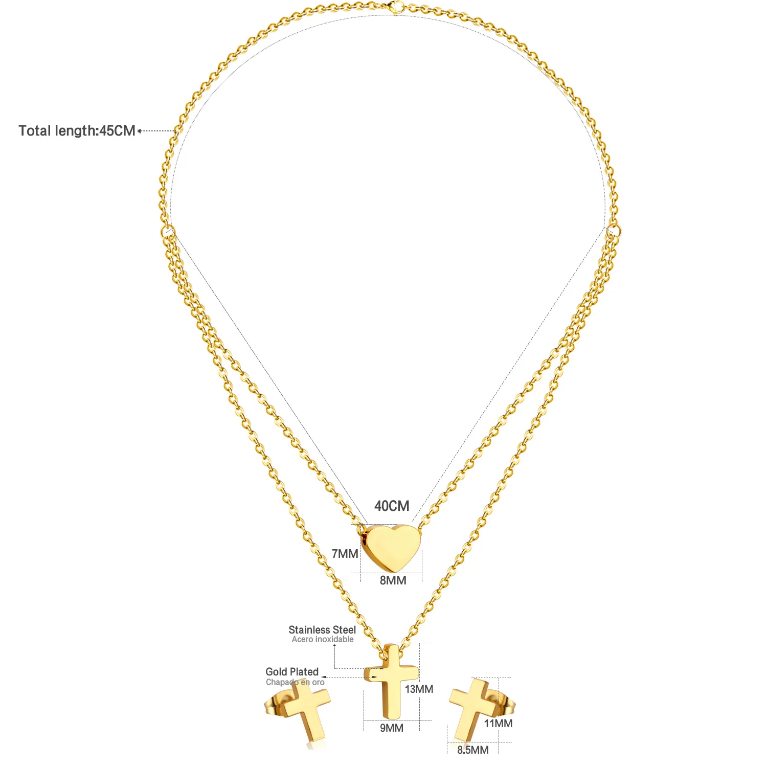 Женский комплект украшений LUXUSTEEL сережки с крестом сердечками из нержавеющей