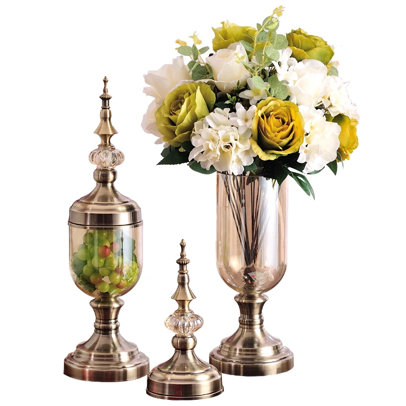 

style living room glass vase set decoration Home Furnishing model simulation of American TV cabinet table decoration