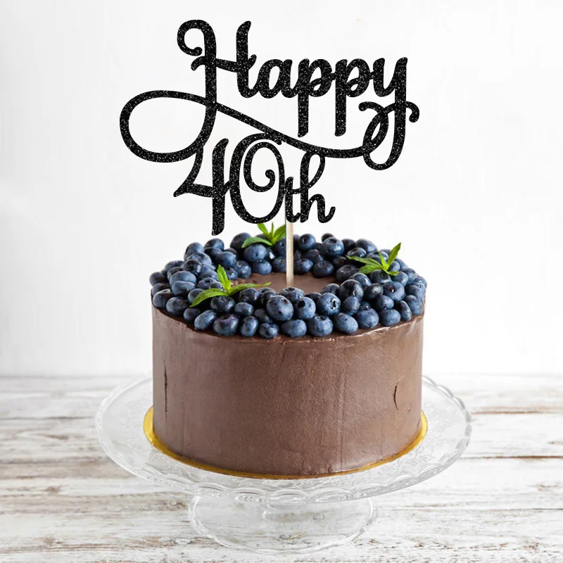 Золотой/Серебряный/черный блеск Happy 40th торт Топпер на день рождения или свадьбу юбилейные праздничные украшения аксессуары для торта - Цвет: Black Glitter