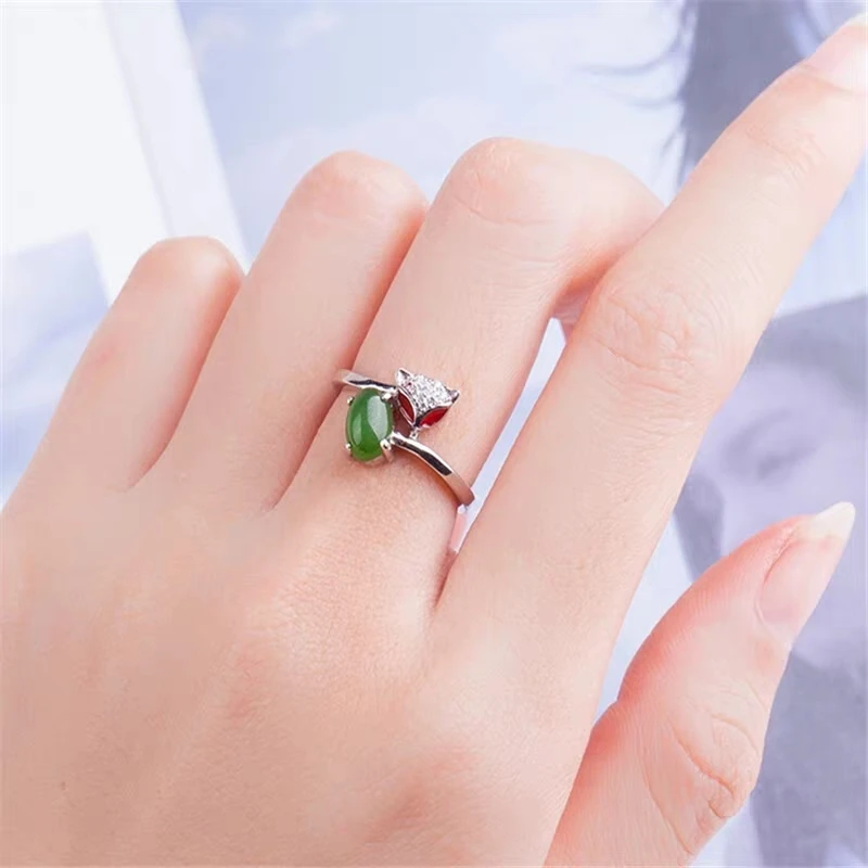 Jade Ring 925 Silver Women jade Fine Jewelry Handmade Rings With Big Stones green Stone rings | Украшения и аксессуары