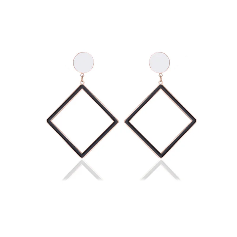 Уличная мода большие квадратные золотые розовые серьги цвет формы из титана