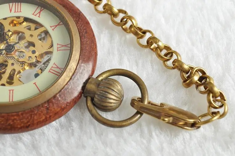 wholesale price good quality antique vintage classic gift for men wood brass case short chain mechanical pocket watch PJX1041 | Наручные