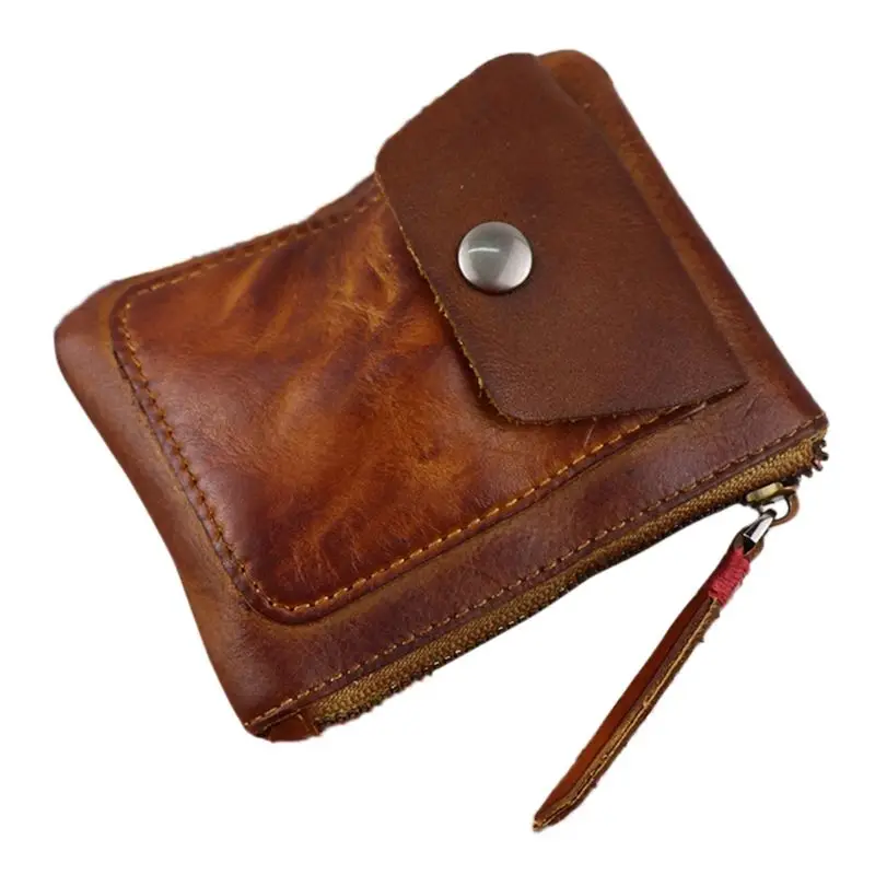 

Genuine Leather Coin Purse Vintage Mini Zipper Wallets Case Storage Bag Card Holder Pocket for Man WoMan