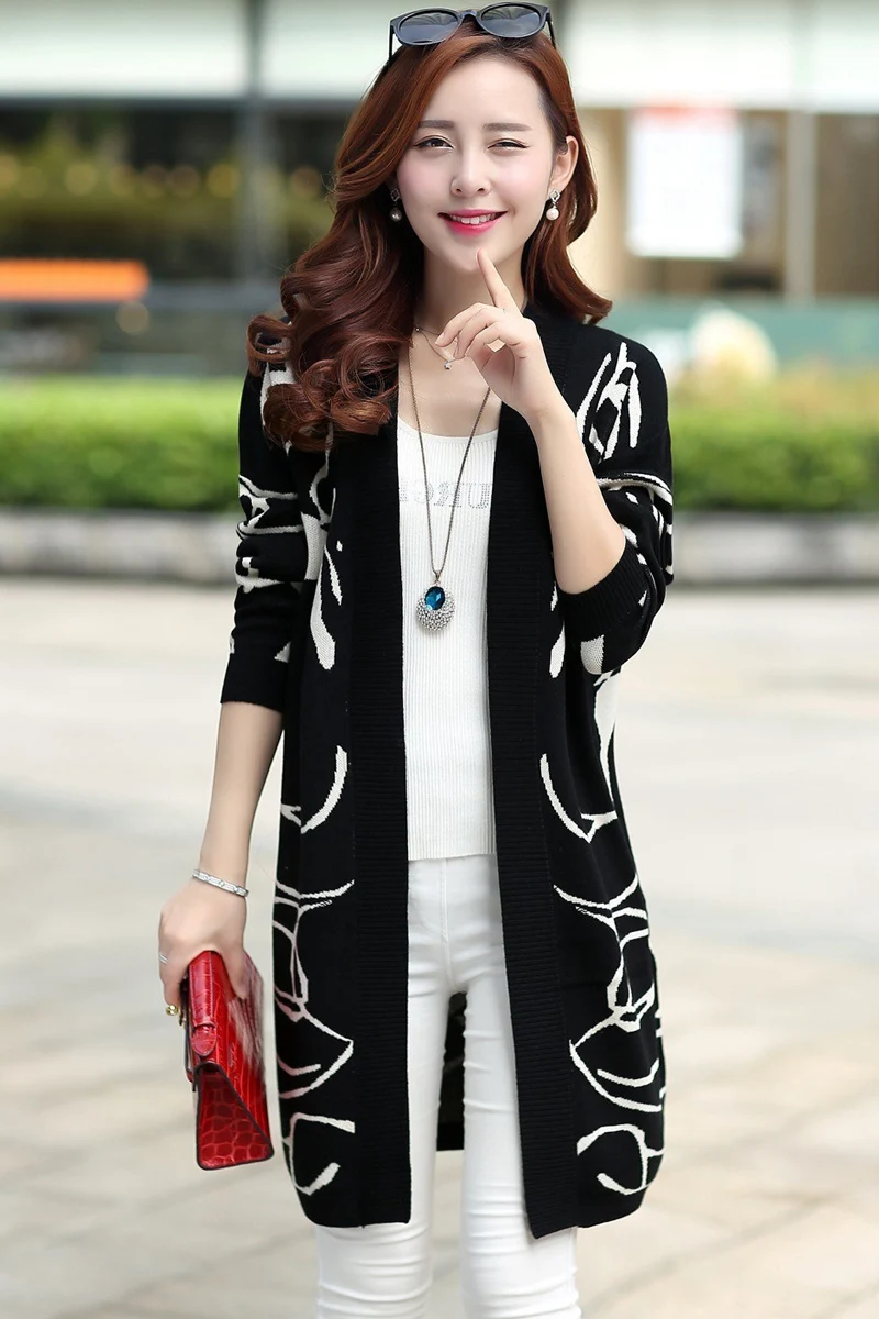 Женский трикотажный кардиган большого размера удлиненный Свободный из шерсти B в